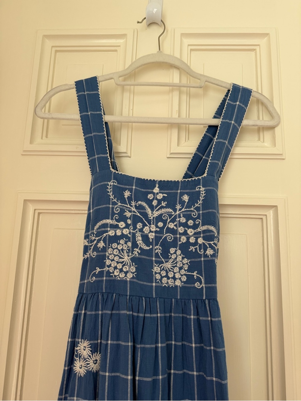 Madewell Blue Checked Embroidered Maxi Dress - Picture 5 of 7